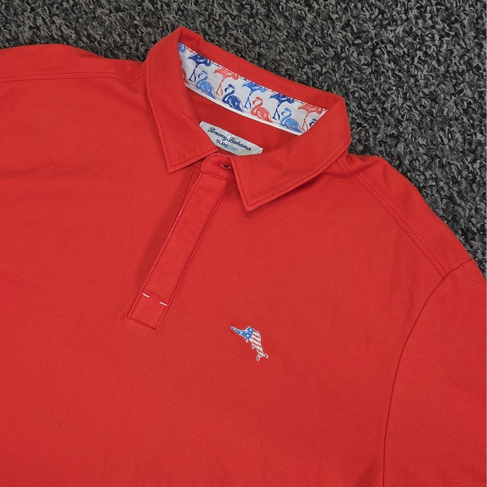Tommy Bahama Polo Shirt Mens XL Red Island Zone Golf Flamingo Mingle Emfielder
